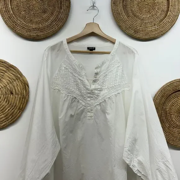 Torrid White Long Sleeve Blouse Top Plus Size 5X Button Henley Lace - Picture 4 of 8